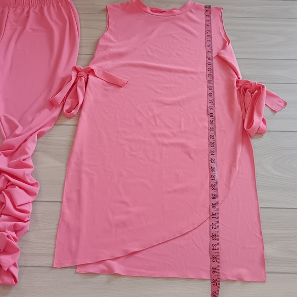 Women Sleeveless Tie Irregular Top And Wrinkled Pants Two Piece Set - Picture 9 of 15